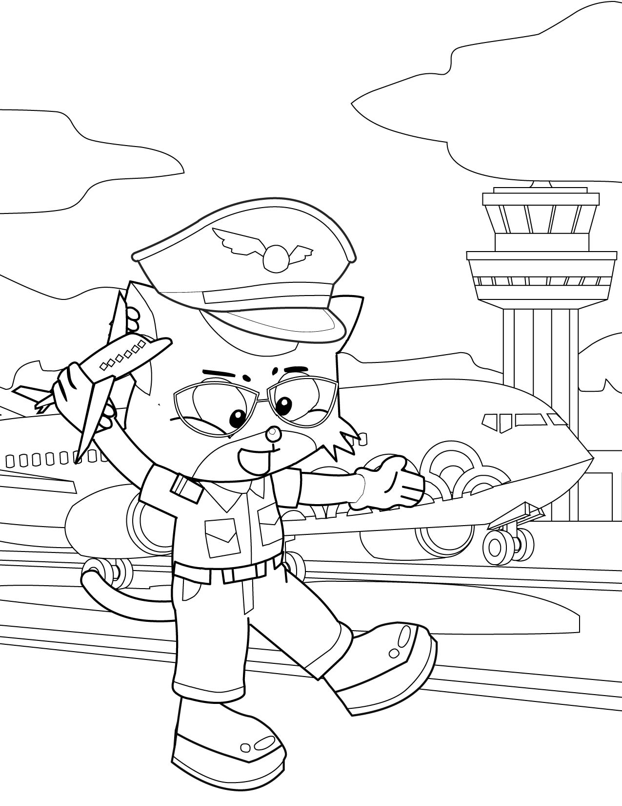 Airplane Pilot Coloring Page Handipoints Pages